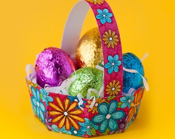 8x DIY Easter Egg Basket Templates – Set of 8 printable PDF coloring templates to make + color your own Easter baskets | 8 different designs