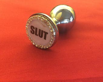 SLUT diamanté Stainless Steel Butt Plug Other Logos Available MATURE
