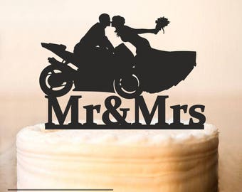 Motorcycle Couple Wedding Cake Topper,Motorcycle Cake Topper,wedding cake topper bride and groom,Wedding Bike Cake Topper (0215)