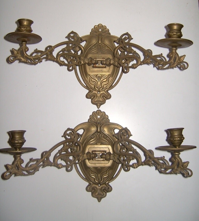 2 antique double wall sconces candelabra Victorian Art