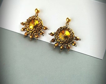 Beaded Swarovski Rivoli Crystal Earrings