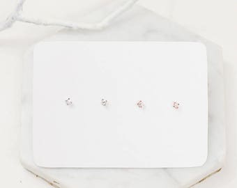 2mm Rhinestone Sterling Silver Stud Earrings,2mm Stud Earrings,Rhinestone Silver Earrings,Silver Earrings,2mm Rhinestone,Anniversary Gift
