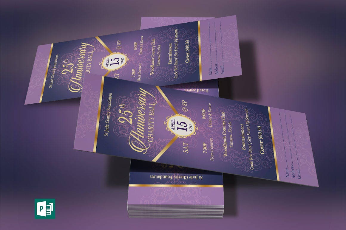 Anniversary Banquet Ticket Bundle Publisher Template (4 Tickets ...