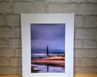 Blackpool Tower, Blackpool Pleasure Beach, South Pier , Blackpool beach A3 A4 A5 mounted Print