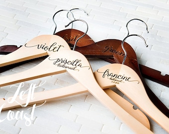 6 Wedding Dress Hangers Personalized Calligraphy Bride Bridesmaid Gift for the Couple Matron Maid of Honor Engraved Wood Quick Ship
