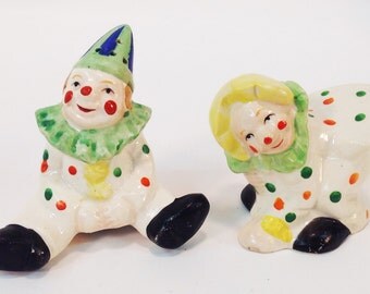 Whimsical Clowns Salt and Pepper Shakers vintage