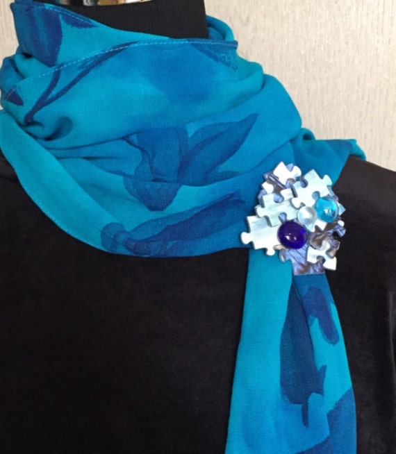 Items similar to Puzzle piece jewelry brooch, Scarf brooch, Statement