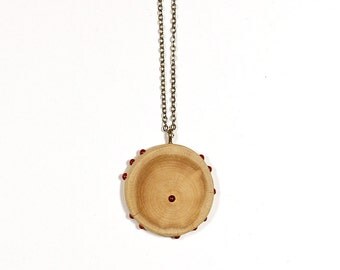 Wooden Necklace With Red Dots, Wooden Necklace, Unique Wood Pendant, Modern Jewelry