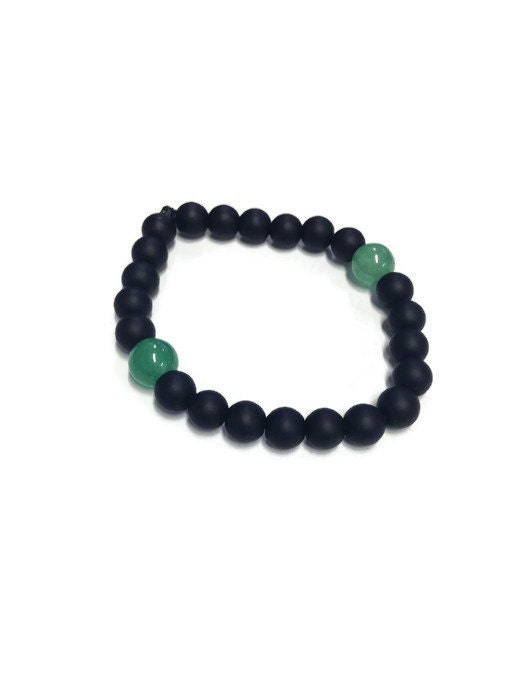 Jade bracelet mens bracelet matte black bracelet stretchy