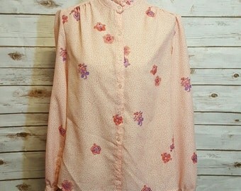 60's Polka dot paisley pink blouse, Medium/Large