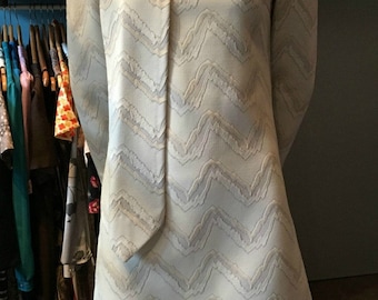 Vintage 1960s R&K Originals White and Grey Mini Dress with Sash/Scarf - Size Small