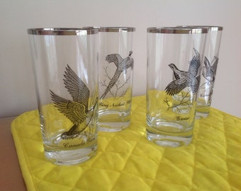 Federal Glass Sportsman Game Bird Glasses Tumblers Set of 4