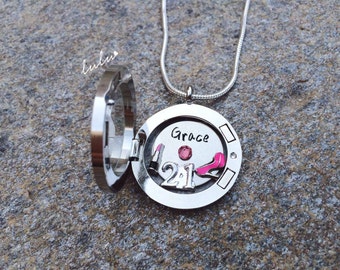 Personalized 21st birthday memory locket necklace - 21st Birthday Gift For Her - Happy birthday custom necklace - Happy 21st floating locket