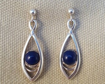Vintage 925 silver blue stone drop earrings - vintage earrings - drop earrings