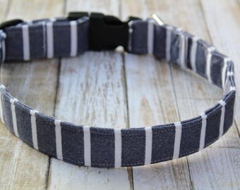 Denim Striped Dog Collar - Personalized Dog Collar - Striped Dog Harness - Denim Dog Collar - Male Dog Collar - Nautical Dog Collar