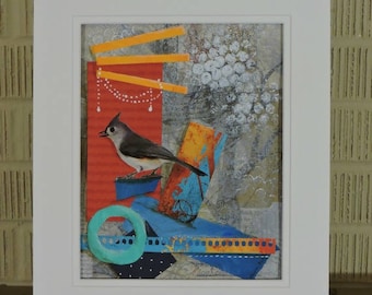 Tufted Titmouse Original Mixedmedia Collage