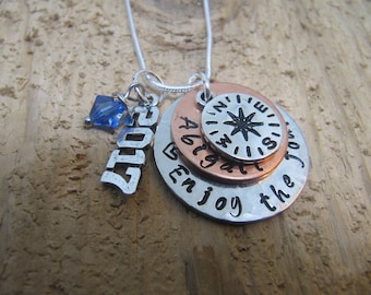 graduation gift, Enjoy the Journey, hand stamped necklace, Graduation 2017, High School Graduation gift, College graduation, compass charm