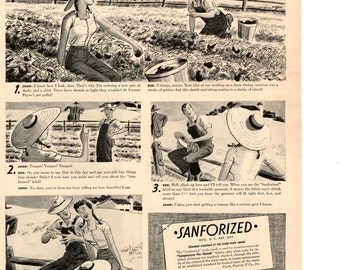 1943 SanForized fabric vintage magazine ad wall decor (LG)
