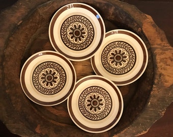 Vintage Cavalier Ironstone Brown Floral "Monterey" Pattern 6 Inch Side Plates Set of 4 | Made by Royal China