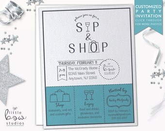 Sip and Shop Printable Invitation, Lularoe Invitation, Arbonne Party, Rodan and Fields, Girls Night Out Invite, Cocktail Party, Open House