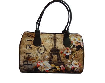 Eiffel Tower Pattern Print Leather Tote Bag main image 1