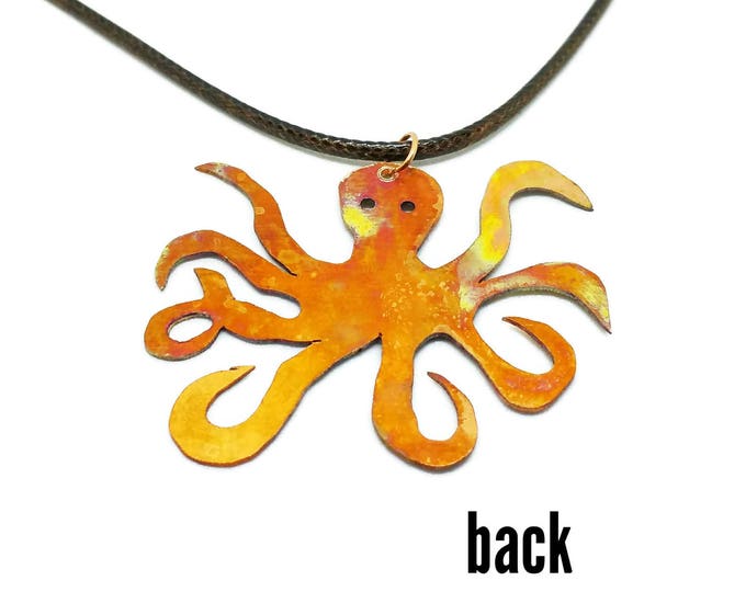 Flame Painted Copper Octopus Pendant, Kraken Necklace, Octopus Gift, Octopus Pendant Necklace, Copper Necklace, Unique Birthday Gift