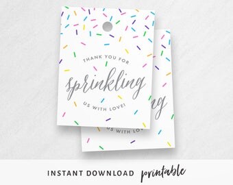 Baby Sprinkle Favor Tag Printable, thank you tags for sprinkle baby shower. Baby sprinkle decor, printable tags, sprinkled with love.