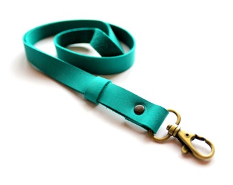 Leather Lanyard turquoise color, Cute lanyard