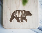 Mother's Day Gift -  Cutting Board "MAMA" BEAR Engraved Small Maple Wood Cutting Board with Handle, Wood Serving Board, Paddle Board