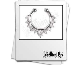 Fake Septum Ring | Silver Clip On Septum Piercing Faux Septum Ring Indian Nose Ring Tribal Septum Clicker Fake Piercing Set - FSRSCZ03