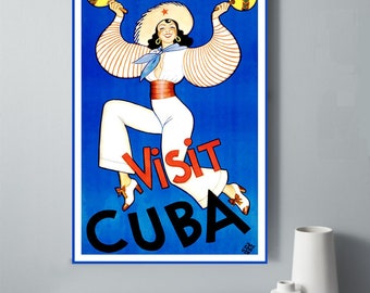 Cuba Poster, Cuba Printable Art, Visit Cuba Print, Cuban Travel Poster, Vintage Cuban Travel Poster, Cuban Dancer, Caribbean Travel Print