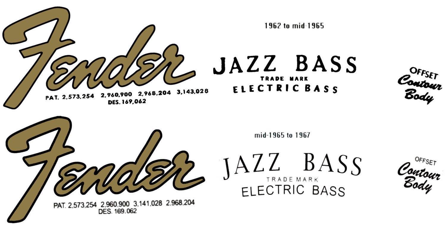 Two Fender Jazz Bass 6264 and 6567 Headstock Decals