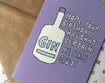 Gin birthday card - gin party - pun - gin and tonic - funny birthday card for her - pun birthday card