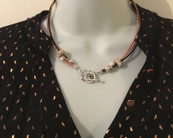 Leather and Swarovski necklace