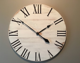Large Off White Rustic Wood Clock - Pallet Clock - Reclaimed Wood Clock - Large Wall Clock - Unique Wall Clock - Farmhouse Clock