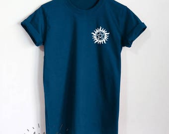 Tattoo Shirt Pocket Anti-possessing Tattoo T-Shirt Unisex Supernatural Clothing Top Tee