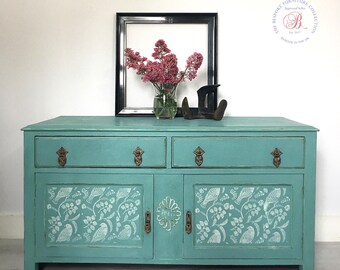 Vintage painted sideboard. Turquoise sideboard. Vintage furniture. Tv cabinet. Vintage cabinet. Vintage unit.cupboard. Drinks cabinet.