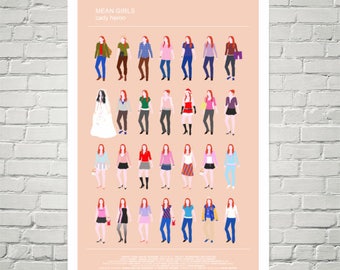 MEAN GIRLS minimalist movie poster, Lindsay Lohan as 'Cady Heron' all looks, fashion print, Girly Art Print, pink wall art, Gift for her