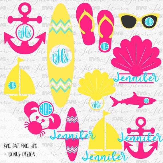 Summer Monogram Frames Monogram Bundle Svg summer svg beach