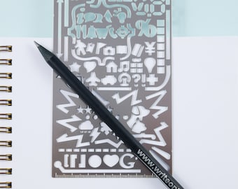 Bullet Journal Stencil, Planner Stencil, Drawing Stencil, Icons Stencil, Symbol Stencil, Bullet Journalling, Scrapbook Stencil