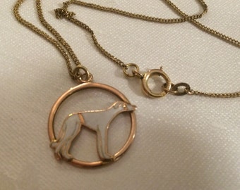 Gold & Enamel "Hound" Pendant, 14k on Gold-Filled Chain