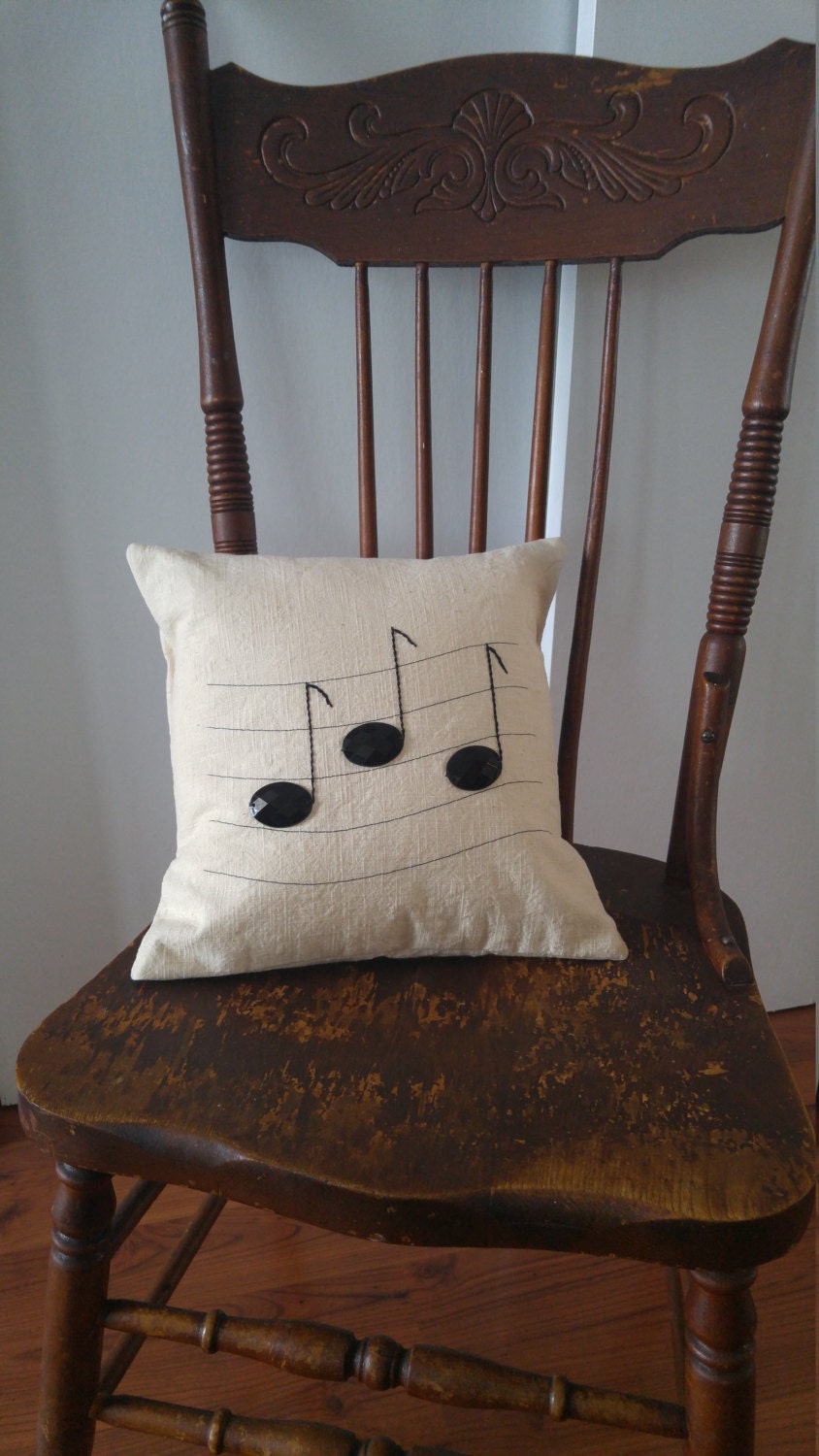 Ivory Music Pillow Cover/ Hand Embroidered Music Theme Cushion