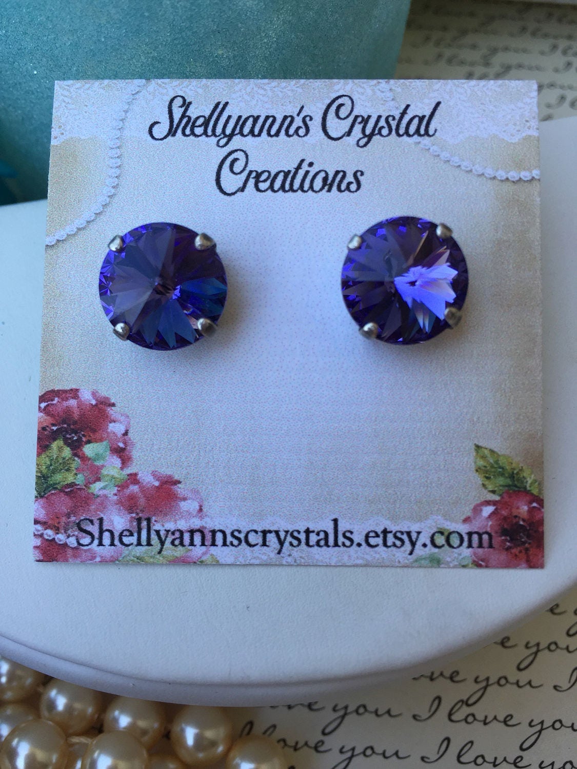 Swarovski crystal 12mm stud earrings set in antique silver