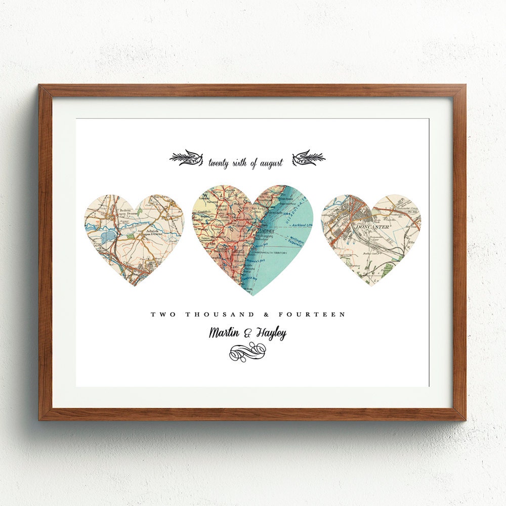 New Home Housewarming Gift Heart Map Personalize Map3 Heart