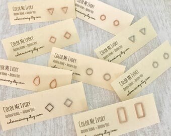 Tiny Geometric Earring Studs // Rose Gold // Silver // Triangle + Rectangle + Hexagon + Diamond // Dainty Earrings