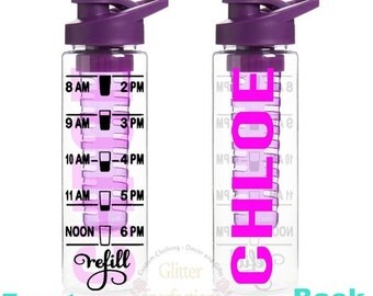 Custom Water Bottle w/ Fruit Infuser/Personalised Choose Your Own Text/BPA free/Water intake/Summer Ready, Fitness