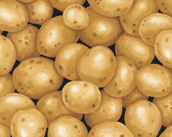 Vegetable Fabric, Potato Fabric: NEW Fabri-Quilt Farmer John's Garden Party Potatoes 100% cotton fabric by the yard 36"x43" (FQ112)