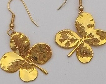 24 kt Gold Plated Real 4 Leaf Clover Earrings
