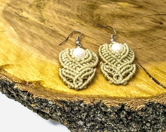 Macrame earrings Ethnic jewelry Pearl earrings Woven earrings Ethnic earrings Beige earrings Design earrings Nude earrings Natural pearl