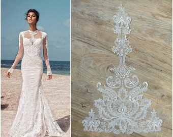 LARGE beaded bridal lace appliqué used in Galia Lahav dress, BEADED Wedding dress appliqué, Ornament Lace flower, bridal appliqué - CLA61261